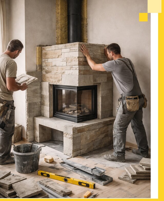 Угловые камины под ключ проект, монтаж и отделка в Хабаровске