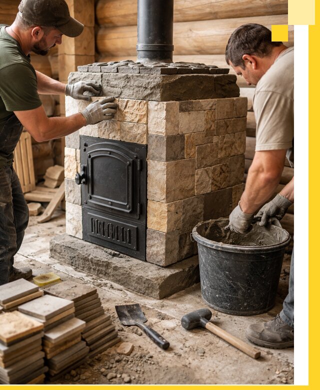 Облицовка банной печи под ключ в Хабаровске: камень и плитка