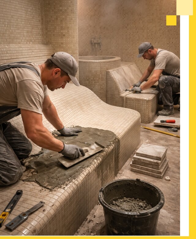 Лежаки для хамама под ключ в Хабаровске, проект и монтаж