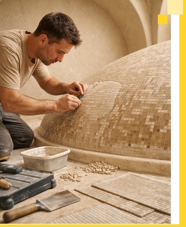 Профессиональная укладка мозаики для хамама под ключ в Хабаровске